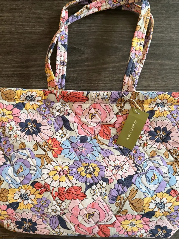 Vera Bradley Pastel Floral Quilted Tote in Pink, Purple, Blue & Yellow - Image 2