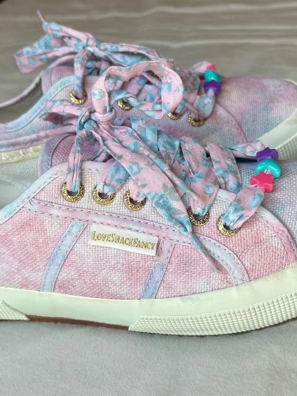 Superga x LoveShackFancy Tie Dye Sneakers Pink Blue Floral Laces 40 - Image 4