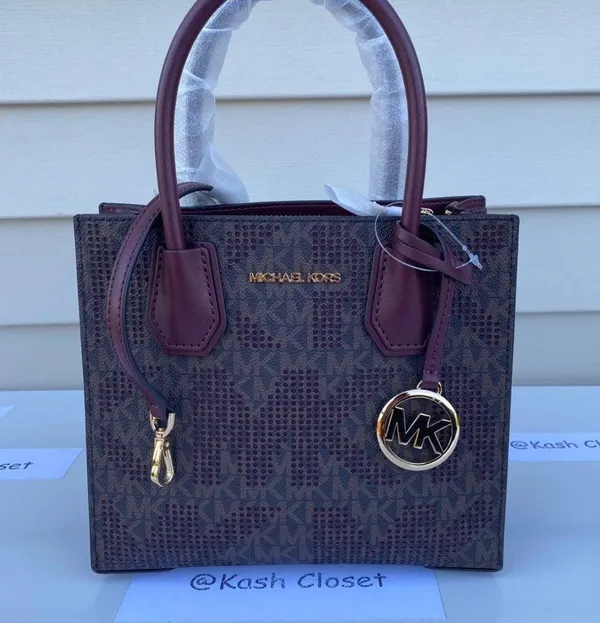 Michael Kors Merlot Mercer Messenger Bag Medium Satchel Purse - Image 7
