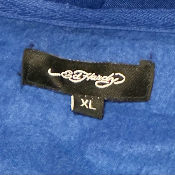 Ed Hardy‎ Blue Tiger Lotus Cropped Hoodie Blue Long Sleeve Full Zip Size XL NEW - Image 3