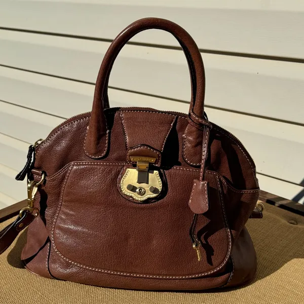 Talbots Rich Brown Leather Satchel with Gold Hardware - Image 11