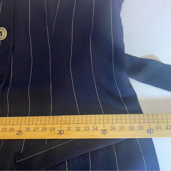 A Byer California navy blue pinstripe tailored mini vest dress v neck 90s size 5 - Image 6