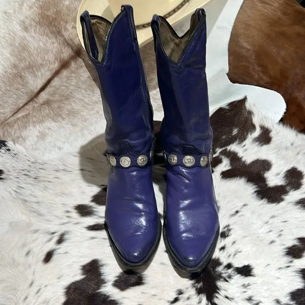Vintage Purple Real Leather Cowboy Boots Festival Rave‎ Burning Man T1 - Image 6