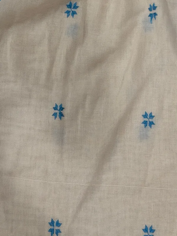 Vintage Embroidered White Cotton Top with Sky Blue Accents - Image 4