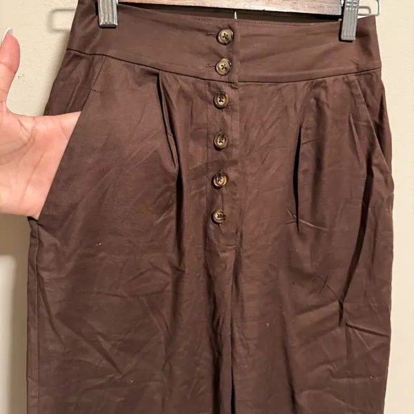 REFORMATION Roz Pant Trouser Button Fly Brown- Size 0P Petite - Image 4