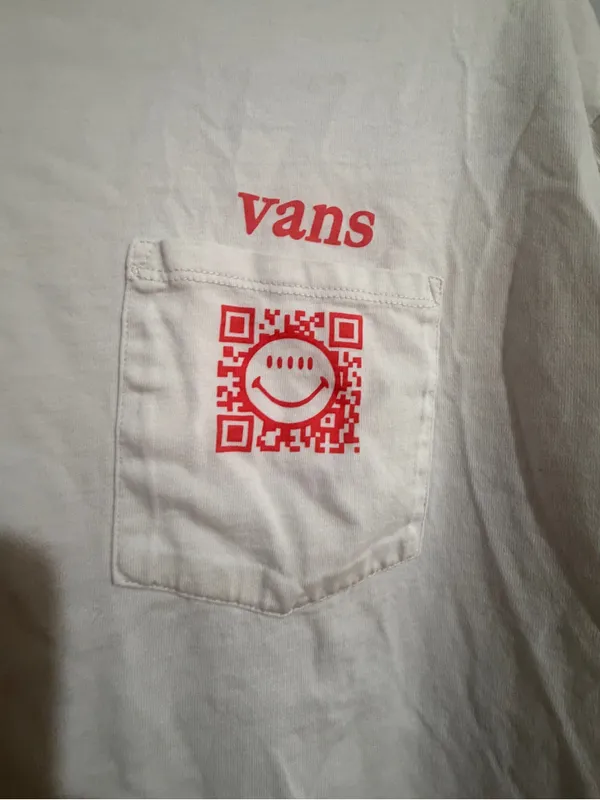 Vans White Long-Sleeve Pocket Tee with Pink Chest Graphic - Image 2