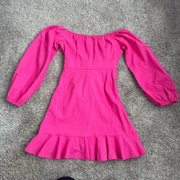 Showpo. Women's Pink‎ Ruffle Mini dress with Balloon Puff Sleeves size 2 - Image 8