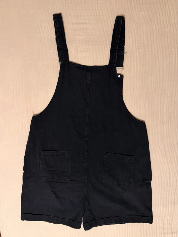 Black Cut-Off Overalls 90% Cotton 10 % Linen Medium with Pockets (Front & Back) - Image 2