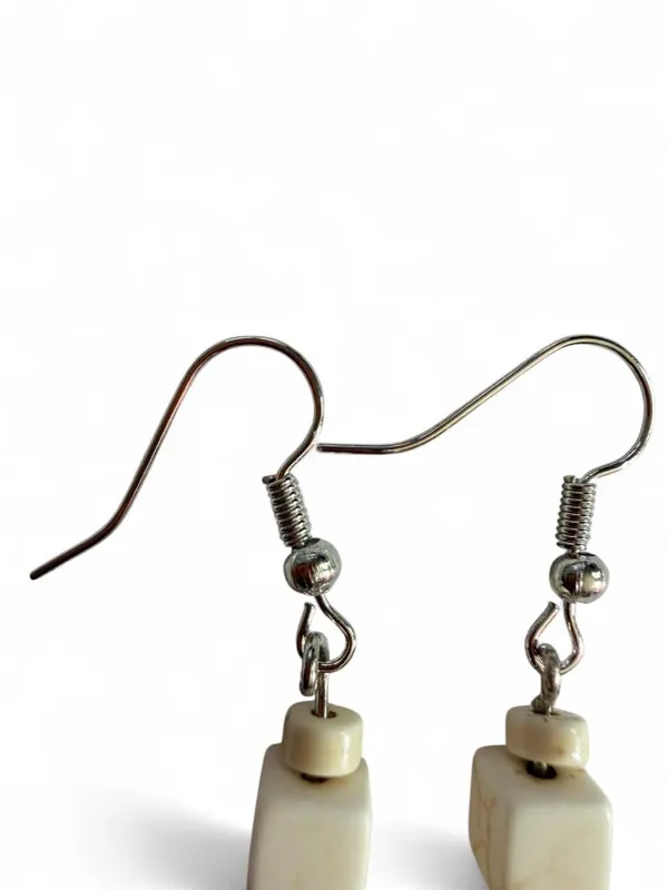 ⁠Handmade Cream Cross & Geometric Cube Bead Drop Earrings - Image 5