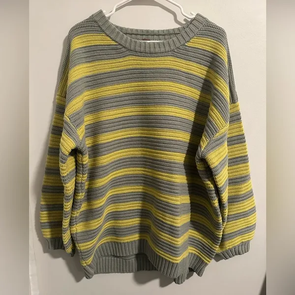 Free People Links Sweater M Crewneck Knit Oversized Striped Slouchy Heavy Boho - Image 3