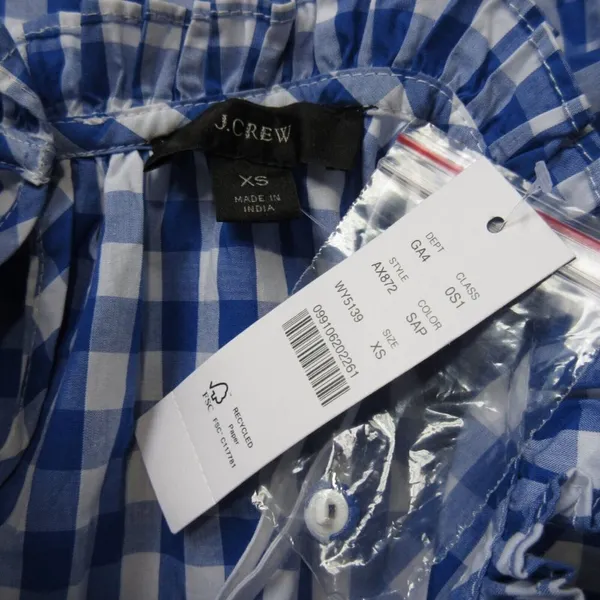 NWT J.Crew Tiered Ruffle-Sleeve Midi in Sapphire Gingham Cotton Dress XS - Image 8
