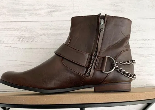 Zara TRF Brown Pointed Booties with Chain Detail - Image 5
