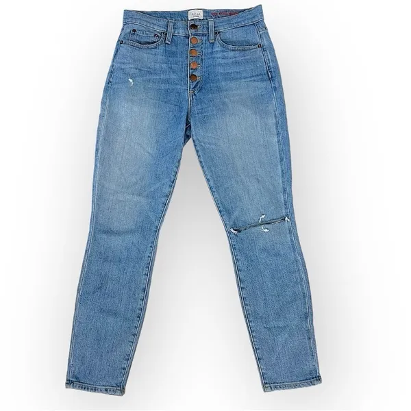 Alice + Olivia AO.LA Good highrise exposed button lightwash distressed jeans, 27 - Image 3