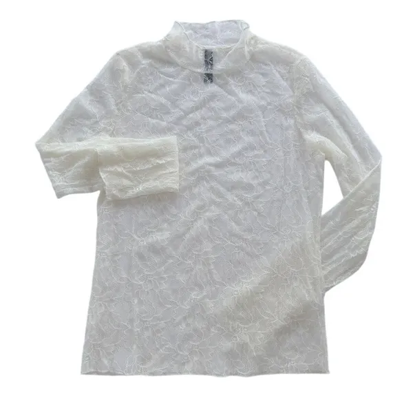 Anthropologie Cream Lace Sheer Long Sleeve Top Size Small Boho Whimsy - Image 2