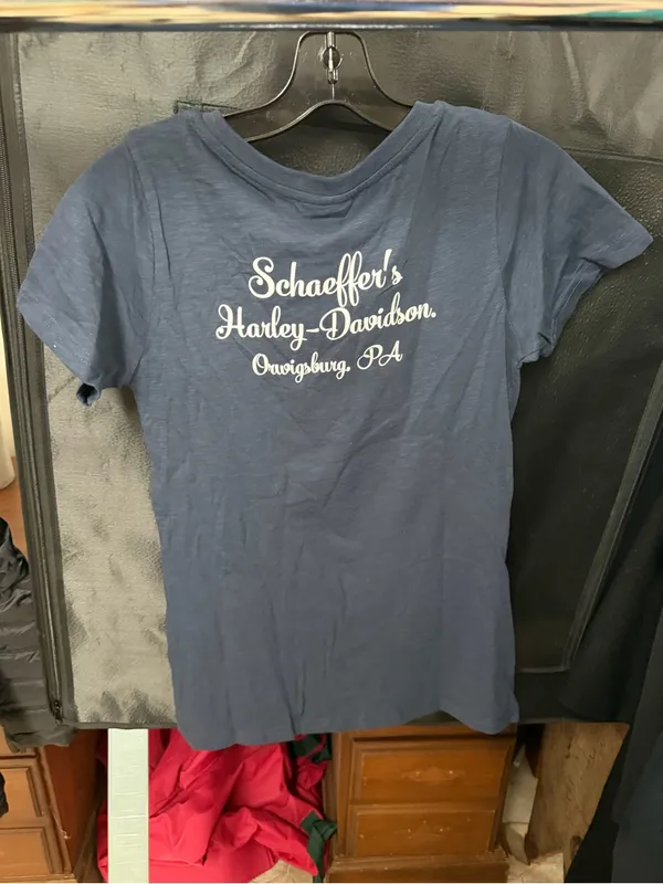 Schaeffer’s Harley-Davidson Navy Graphic Tee - White & Red Logo size xs - Image 5