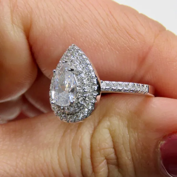 Macy's Silver Teardrop Diamond Cubic Zirconia Halo Ring S 925 Size 8 - Image 7