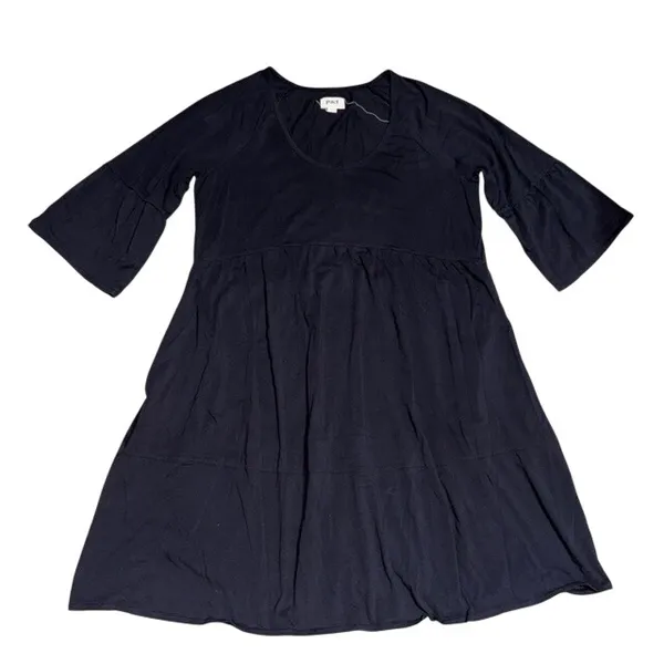 Pact Revive Flutter Sleeve Tiered Dress Organic Cotton Black Medium - Image 4