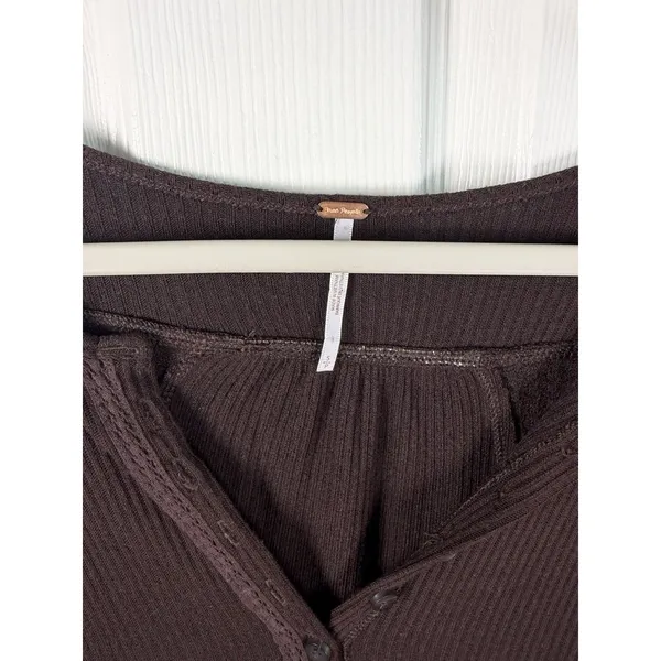 Free People Small Leo Henley Waffle Flow Tunic Brown Y2K Babydoll - Image 4