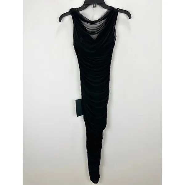 Lulus Sunama Black Mesh Ruched Bodycon Midi Dress Cocktail Party XS NWT - Image 9