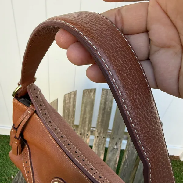 Dooney‎ & Bourke Tan Pebbled Leather Zipper Closure Hobo Shoulder Bag W - Image 6