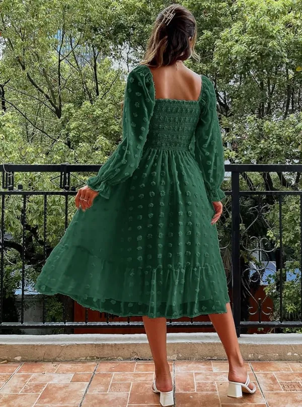 Women’s Flowy Green Fall Wedding Guest Dress - Image 2