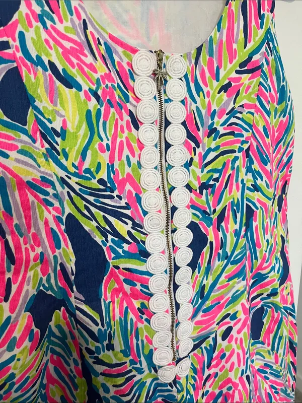 Lilly Pulitzer Cathy Shift Dress (Sz 10) Indigo Palm Reader Cotton Mini Hot Pink - Image 7