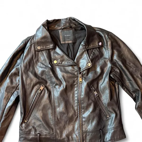 Elodie Black Faux Leather Moto Jacket Women’s Large Cropped Biker Motorcycle - Image 3