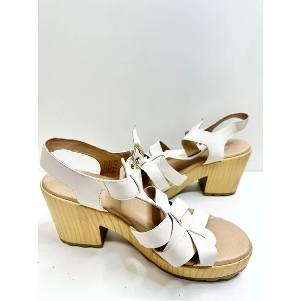 Dr. Scholl’s Sandals Size 9.5 White Leather Open‎ Toe Platform Shoes Buckle - Image 6