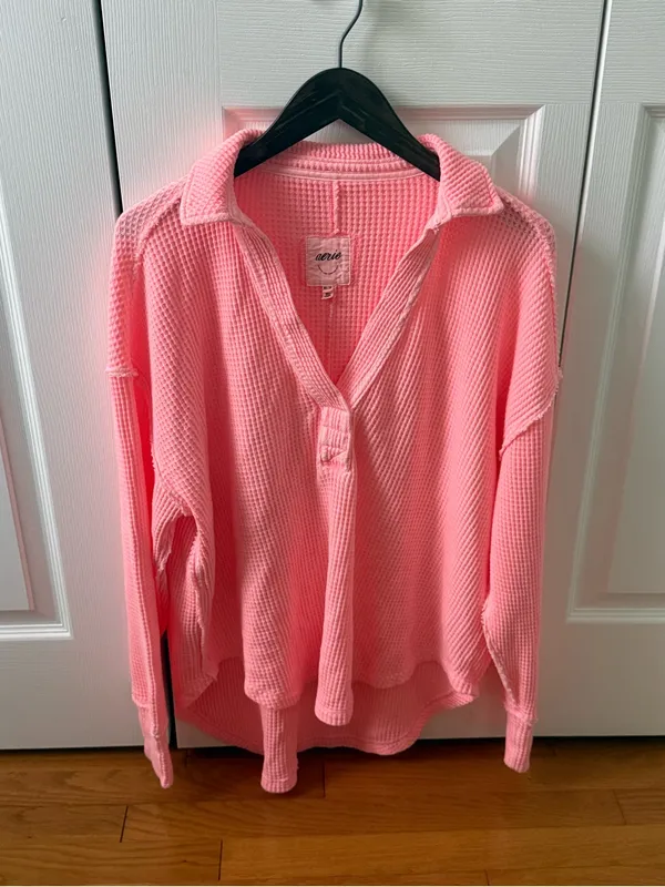 Aerie Lumberjane Waffle Knit Collared Polo Pullover - Image 2
