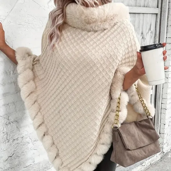 Elegant Fur Trim Hanky Hem Pullover Sweater Cape - Apricot - size M (8/10) - Image 2