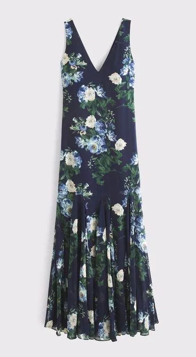 Abercrombie & Fitch Navy Plunge Godet Skirt Maxi Dress - Image 4