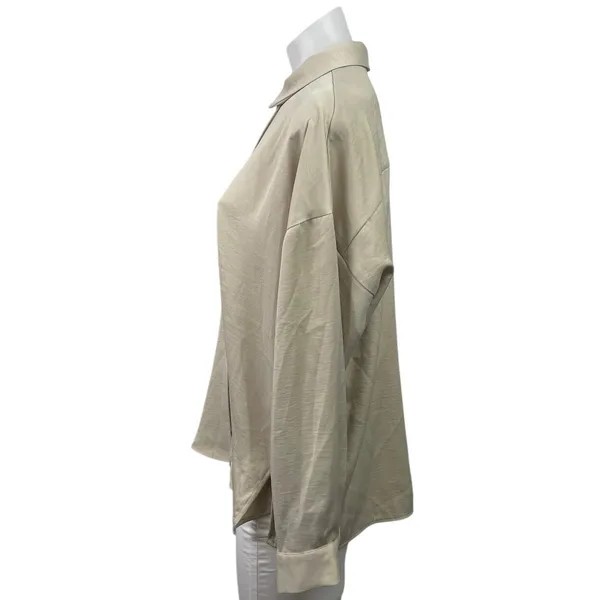 Zara Women's Cream White Long Sleeve Collared Pleated Button Down Shirt Top Sz M - Image 2