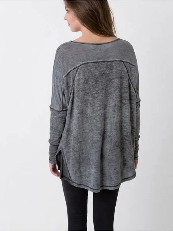 WE THE FREE Macchiato Top Grey Burnout Long Sleeve High Low Hem Oversize Size XS - Image 2