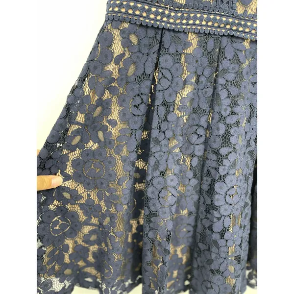 Blu Pepper Womens A-Line Flared Dress Crochet Lace Overlay Blue Medium NEW - Image 4