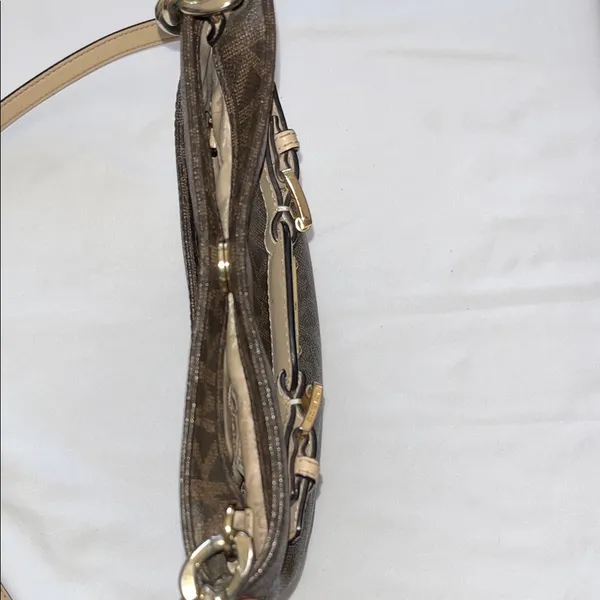 Michael Kors Dark Brown Shoulder Bag with Gold Details - Image 6