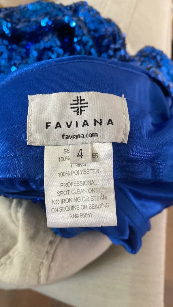 Faviana Blue Strapless Sequin Long prom Dress Size 4 - Image 13
