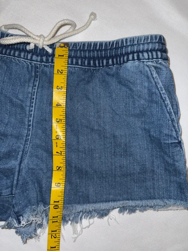 aerie Denim Frayed Drawstring Shorts • Blue • Size Medium EUC - Image 7