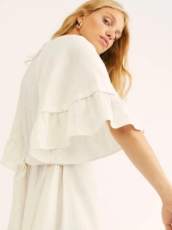 Free People Endless Summer What A Stunner Ruffle Midi Dress Ivory XS NEW $98 - Image 4