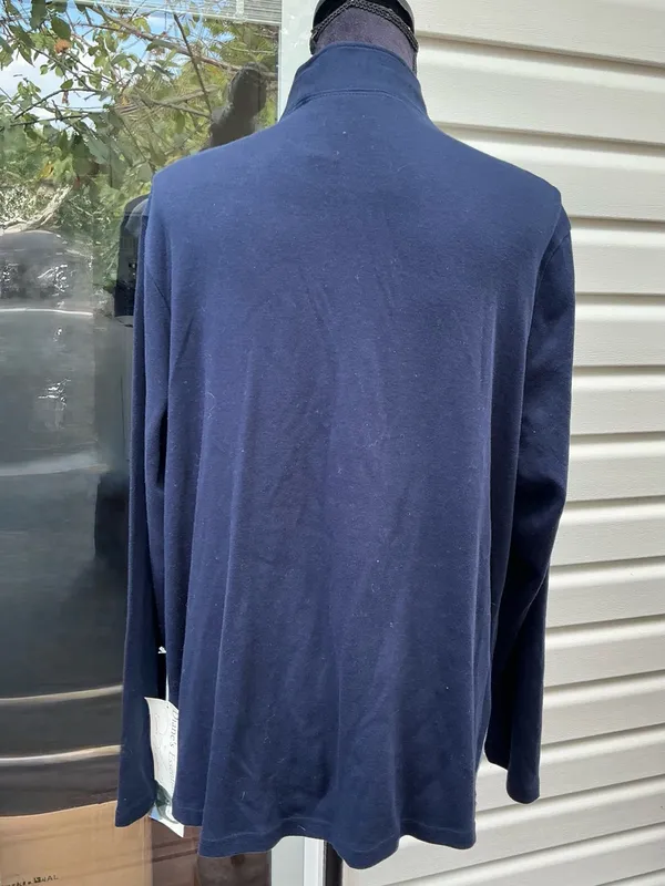 Essentials Navy and Light Blue Patchwork Embellished Zip Jacket Size 1X - Image 4