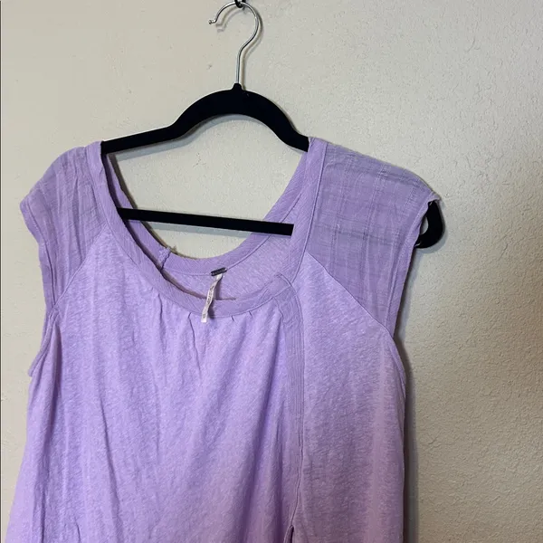 Free People Keep It‎ Casual Tee Lilac Linen Blend Short Sleeve Flowy Top Size XS - Image 5