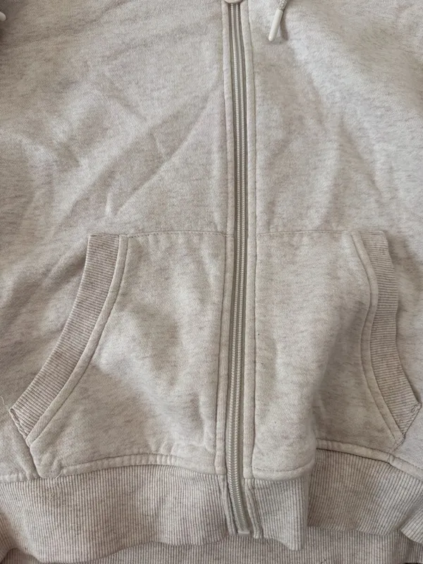 Primark Cream Marl Zip-Up Hoodie Sweatshirt with Pockets Size M - Image 3