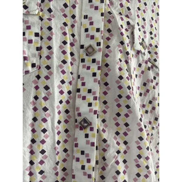 Ariat Western Pearl Snap Shirt Womens M Purple Yellow Diamond Print Cotton Top - Image 3