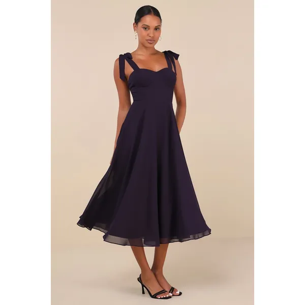 NWT Lulus Sophisticated Charisma Purple Tie-Strap A-Line Midi Dress Wedding XS - Image 3