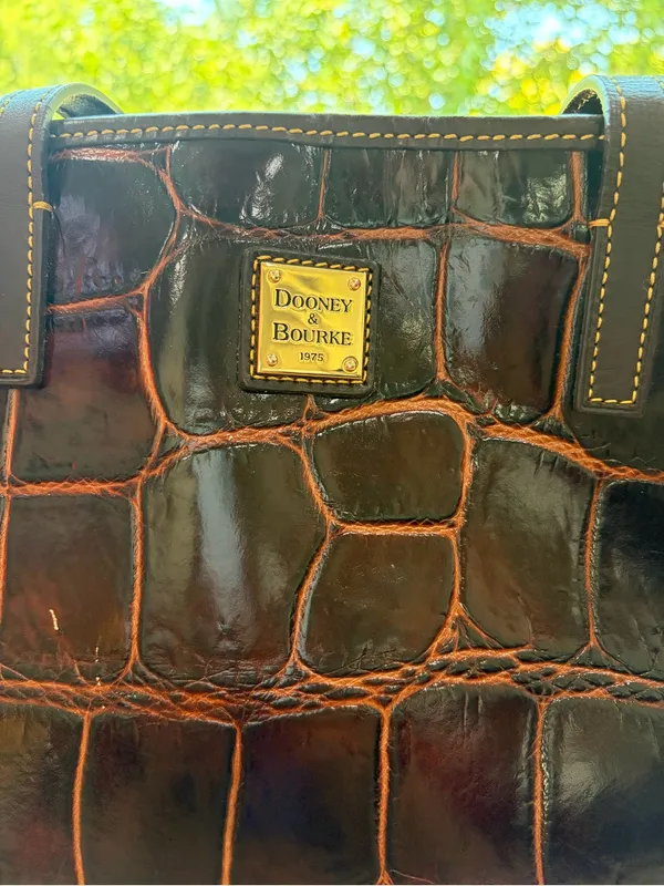 Dooney & Bourke Dark Brown Croc-Embossed Leather Tote - Image 2