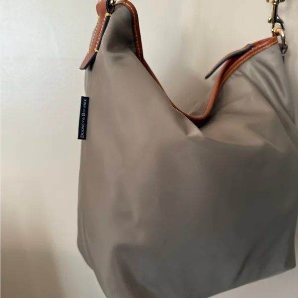 DOONEY & BOURKE WAYFARER BAG TAN HOBO BOHO 12x13”‎ 10” Handle Drop T - Image 4
