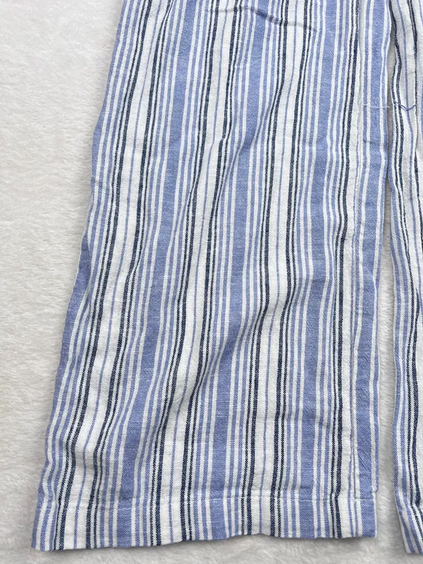 Ellen Tracy Linen Blend Striped Wide Leg Pants Blue White Size S - Image 2