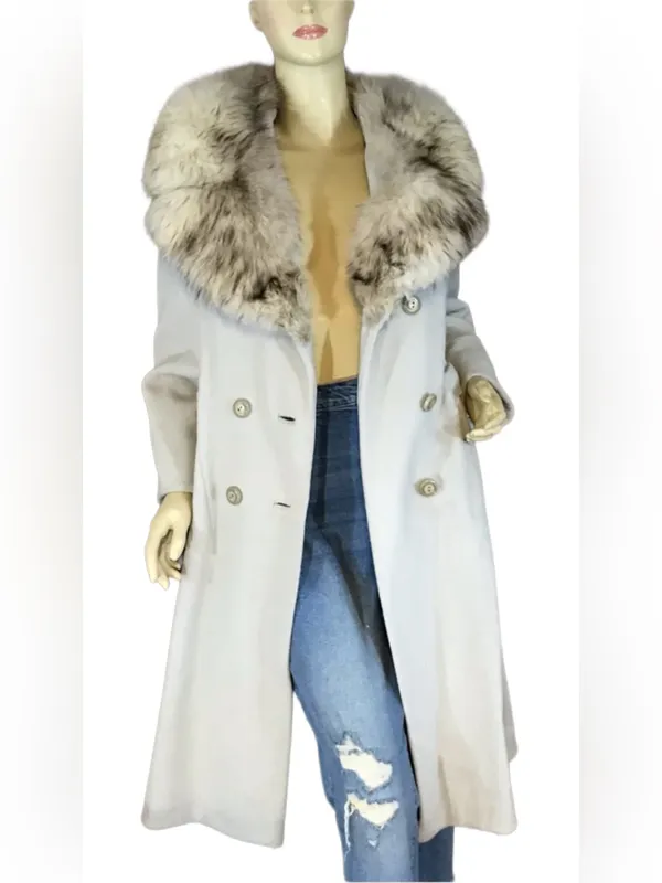 Vintage Circa 1970'S Sabrina Gray Wool W/Fox Fur Collar Coat (S) - Image 8