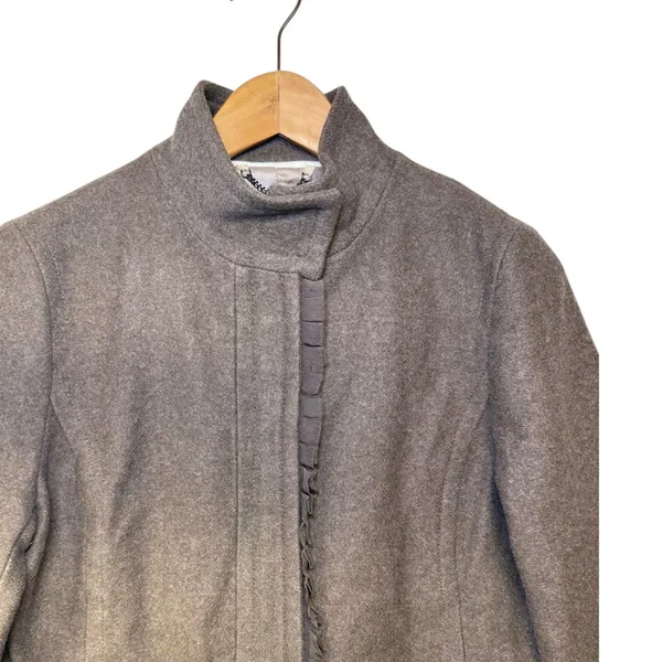 Banana Republic Brown Italian‎ Fabric Ruffle Trim Funnel Neck Wool Coat Womens M - Image 3