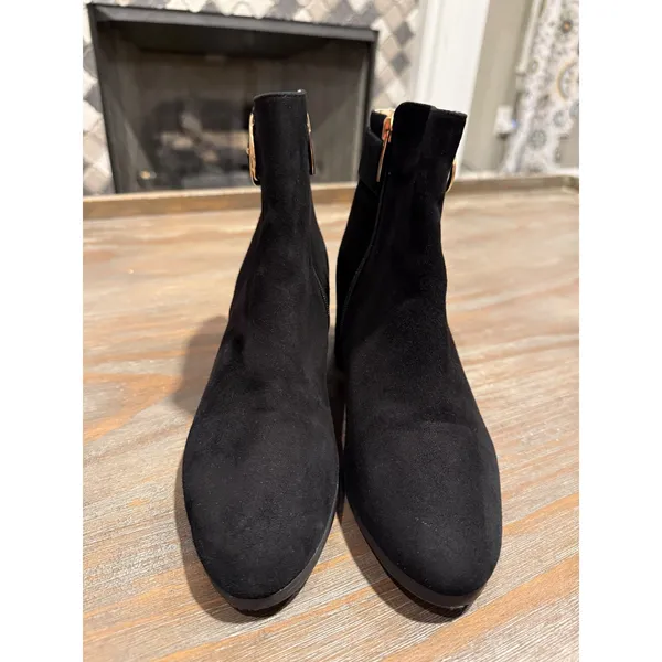 Ron White Jozie Weatherproof Black Suede Booties‎ Gold Buckle EU 35.5 US 5.5 - Image 7