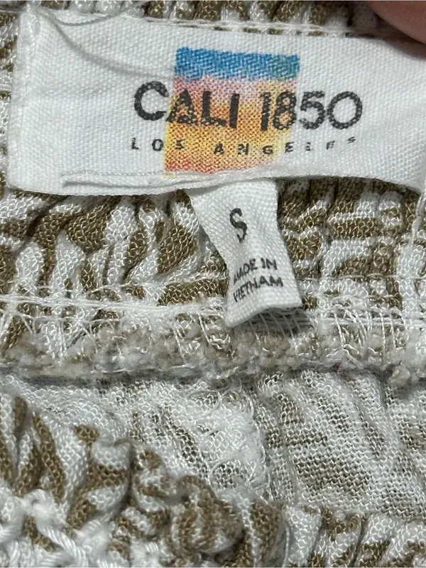 Cali1850 Los Angeles Women’s Size S Tan Beige White Tropical Printed Wide Pants - Image 8